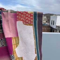 Handmade Patchwork Reversible Block Print Cotton Kantha Quilt Ethnic Bedspread - thumbnail 3