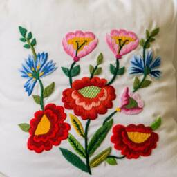 Linen Pillow With Embroidered Flowers For Living Room, Bedroom & Farmhouse Decoration, Embroidery Art - thumbnail 2