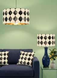 Handmade By Order Luxury Grey Charcoal Leaf Pattern On Beige Velvet Lamp Shade Pendant Light All Shapes & Sizes Available