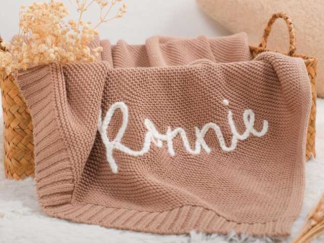 Handmade Personalized Crochet Baby Blanket - Embroidered Organic Cotton - image 1