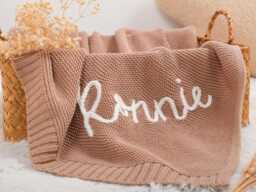 Handmade Personalized Crochet Baby Blanket - Embroidered Organic Cotton