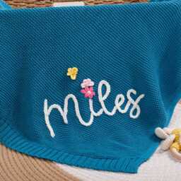 Handmade Personalized Crochet Baby Blanket - Embroidered Organic Cotton - thumbnail 4