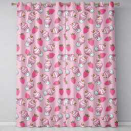 Cute Strawberry Milkshake Cupcake Soft Pink Background Seamless Pattern Readymade Eyelet Ring Top Thermal 100% Blackout Curtains - thumbnail 2