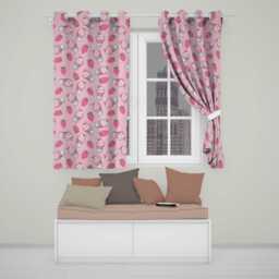 Cute Strawberry Milkshake Cupcake Soft Pink Background Seamless Pattern Readymade Eyelet Ring Top Thermal 100% Blackout Curtains