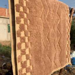 Beige Moroccan Rug, Shag Pale Brown Hand Tufted Checkered Soft Wool Rug, Large Area Rug - thumbnail 4