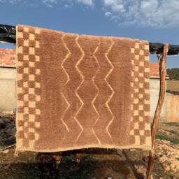 Beige Moroccan Rug, Shag Pale Brown Hand Tufted Checkered Soft Wool Rug, Large Area Rug