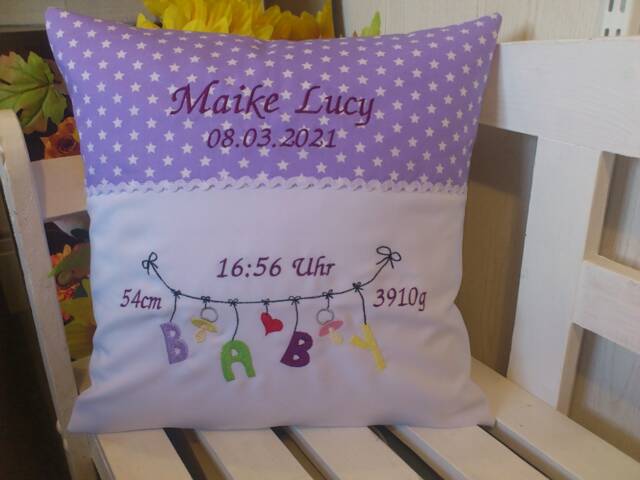 Pillow With Name For Birth - Baby Clothesline Purple Stars - image 1