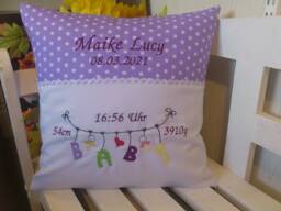 Pillow With Name For Birth - Baby Clothesline Purple Stars - thumbnail 1