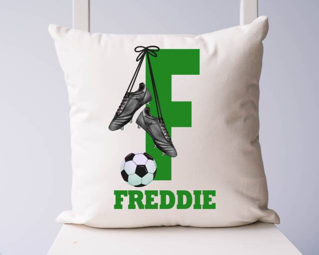 Personalised Football Cushion, Printed Initial Name Design, Themed Cushion Pillow For Girls Boys Bedroom Christmas Gift - image 1