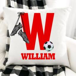 Personalised Football Cushion, Printed Initial Name Design, Themed Cushion Pillow For Girls Boys Bedroom Christmas Gift - thumbnail 3