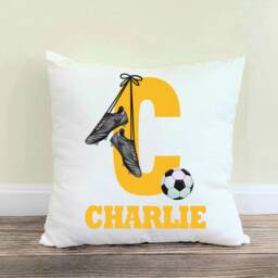 Personalised Football Cushion, Printed Initial Name Design, Themed Cushion Pillow For Girls Boys Bedroom Christmas Gift - thumbnail 2