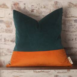 Teal & Sunset Orange Velvet Cushion Cover Mid-Century Modern Boho Pillow, 20x20 Inch - thumbnail 3