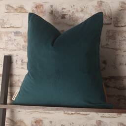 Teal & Sunset Orange Velvet Cushion Cover Mid-Century Modern Boho Pillow, 20x20 Inch - thumbnail 2