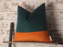Teal & Sunset Orange Velvet Cushion Cover Mid-Century Modern Boho Pillow, 20x20 Inch