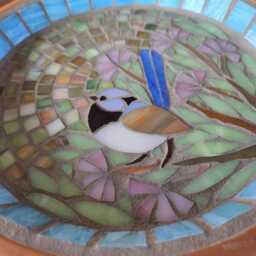 Superb Fairy Wren Mosaic Stained Glass Outdoor Birdbath Native Bees & Birds Garden Decor Best Friend Gift Give Love - thumbnail 2