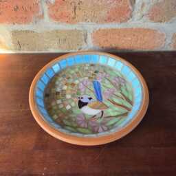 Superb Fairy Wren Mosaic Stained Glass Outdoor Birdbath Native Bees & Birds Garden Decor Best Friend Gift Give Love - thumbnail 3