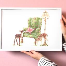 Fawn Deer Print Vintage Furniture Illustration, A3 Art Print - thumbnail 3