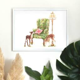Fawn Deer Print Vintage Furniture Illustration, A3 Art Print - thumbnail 2