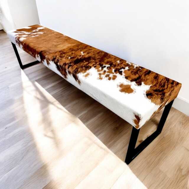Cowhide & Steel Dining Bench, Modern Entryway Industrial Seating, Bench - Rgb - image 1