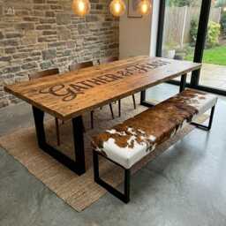 Cowhide & Steel Dining Bench, Modern Entryway Industrial Seating, Bench - Rgb - thumbnail 4