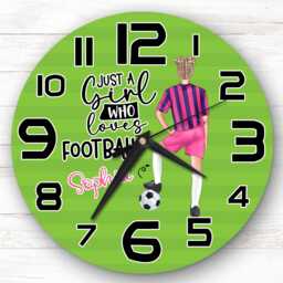 Girls Football Blonde Bun Light Skin Personalised Gift For Kid's Bedroom Clock - Kids Clock, Children's , Custom Wall
