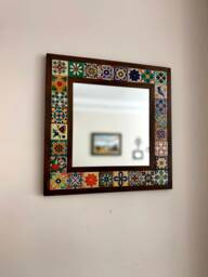 Mexican Mirror, Unique Bohemian Mosaic Talavera Tile Art Deco Wall - thumbnail 1