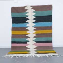 Colorful Flatweave Moroccan Rug Handmade Wool Berber Carpet - 9, 5x6, 2 Ft - thumbnail 1