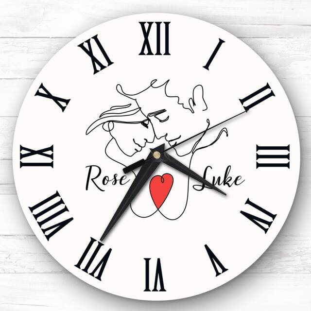 Line Art Couple Heart Romantic Pink Personalised Gift Clock - image 1