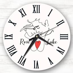 Line Art Couple Heart Romantic Pink Personalised Gift Clock