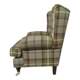 Queen Anne Wingback Chair Heather Tartan Fabric, Brass Castor Legs - thumbnail 4