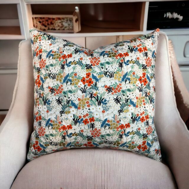 Rifle Paper Co. Bon Voyage Meadow in Flax Metallic Canvas Fabric Pillow Cover - image 1