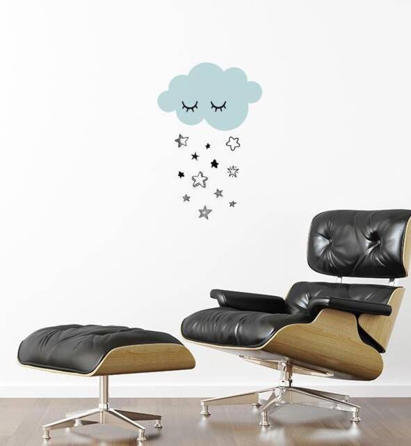 Cloud Raining Stars Wall Sticker Decal - Kids Stickers, Animals Childrens Decals, Art, Room, Girl, Boy