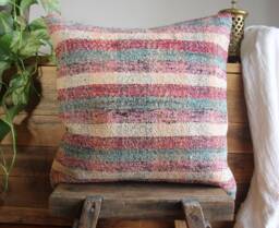 50cm Vintage Kilim Cushion Cover Handwoven - Goat Hair/Wool/Linen Village Weave Sofa Pillow Turkish Moroccan - thumbnail 1