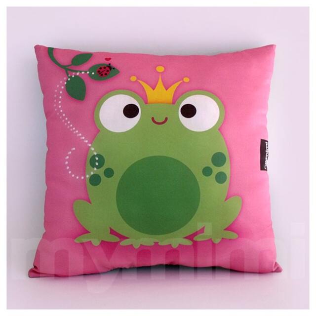 Frog Prince Pillow Pink Cotton Throw Pillow, Girls Nursery Decor - 12x12