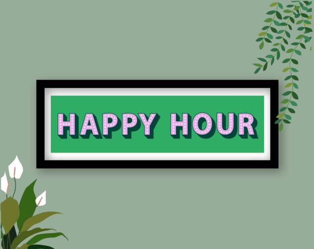 Framed Happy Hour Print, Sign, Wall Art Hour, Bar Decor, Cocktail Themed Art, Kids Play Room - image 1