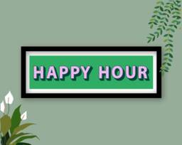 Framed Happy Hour Print, Sign, Wall Art Hour, Bar Decor, Cocktail Themed Art, Kids Play Room - thumbnail 1