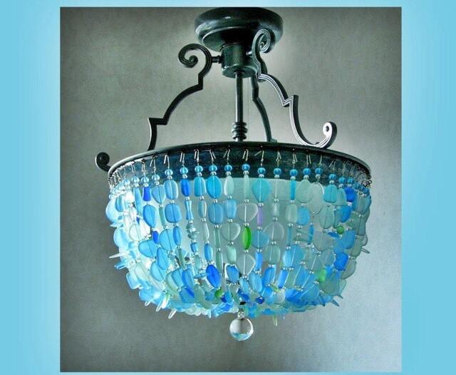 Sea Glass Chandelier Coastal Semi Flush Mount Ceiling Light - image 1