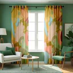 Abstract Pastel Curtains, Modern Art Inspired Drapes in Peach, Blue & Olive Tones, Custom Made Panels, Contemporary Living Room Decor - thumbnail 2