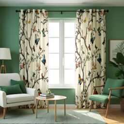 Bird & Butterfly Curtains, Botanical Cream Drapes, Custom Made Eyelet Or Rod Pocket Panels