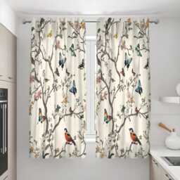 Bird & Butterfly Curtains, Botanical Cream Drapes, Custom Made Eyelet Or Rod Pocket Panels - thumbnail 3