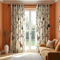 Bird & Butterfly Curtains, Botanical Cream Drapes, Custom Made Eyelet Or Rod Pocket Panels - thumbnail 2