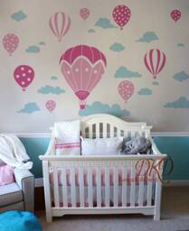 Hot Air Balloon Nursery Decals, & Cloud Decal-Removable Wall Stickers-Kids Bedroom-Nursery Decor-Peel Stick-Dk339 - thumbnail 1