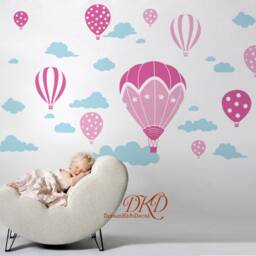 Hot Air Balloon Nursery Decals, & Cloud Decal-Removable Wall Stickers-Kids Bedroom-Nursery Decor-Peel Stick-Dk339 - thumbnail 2