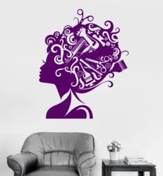 Hair Stylist Wall Decal, Beauty Salon Sticker, Barber Vinyl Decor, Hairdresser Art, Modern Design 2379Di - thumbnail 1