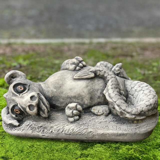 Funny Lying Dragon Statue Stone Figurine Fantasy Creature Cement Sculpture Handmade Garden Decor Outdoor Whimsical Ornament - image 1
