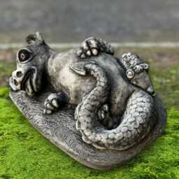 Funny Lying Dragon Statue Stone Figurine Fantasy Creature Cement Sculpture Handmade Garden Decor Outdoor Whimsical Ornament - thumbnail 4