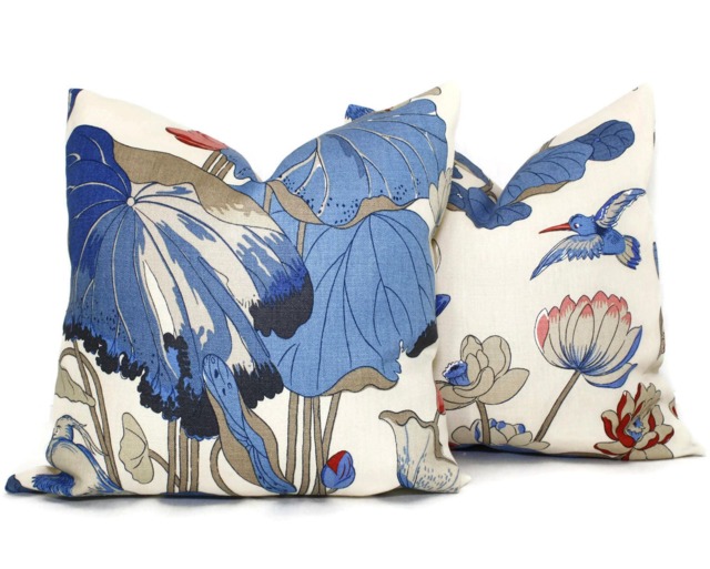 Lily Pad Pillow Cover Lee Jofa Marine Blue Nympheus Linen Throw - image 1