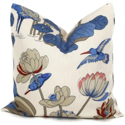 Lily Pad Pillow Cover Lee Jofa Marine Blue Nympheus Linen Throw - thumbnail 2