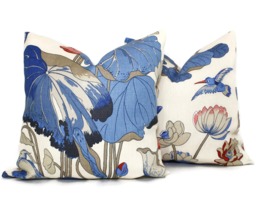 Lily Pad Pillow Cover Lee Jofa Marine Blue Nympheus Linen Throw - thumbnail 1