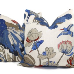Lily Pad Pillow Cover Lee Jofa Marine Blue Nympheus Linen Throw - thumbnail 3